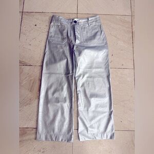 Maeve Metallic Silver Cropped Wide-Leg Pants